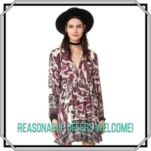 Free People Long Sleeve Mini Dress Say You Love Me Maroon & Black Paisley Small